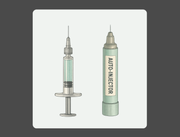 AI generated drawing of a pre-filled syringe and an auto-injector