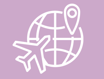 Icon of a plane and a globe with a map pin
