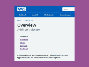 Screenshot of NHS Addison's Disease webpage