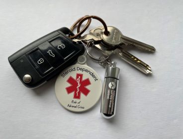 ADSHG Medic-alert keyring for steroid-dependency